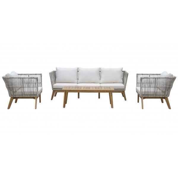 Inez loungegrupp - Gr� konstrotting & akacia tr�