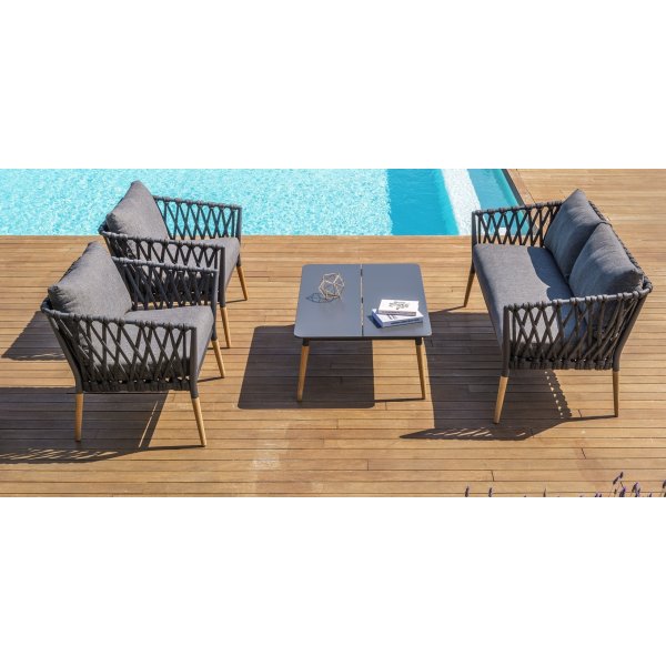 Lifestyle Garden utegrupp Ipanema med soffa, 2 st f�t�ljer och soffbord - Gr� / Teak / Olefin