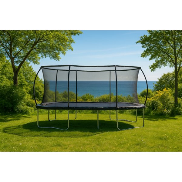 Rektangul�r studsmatta med skyddsn�t � Svart + Stege till studsmatta