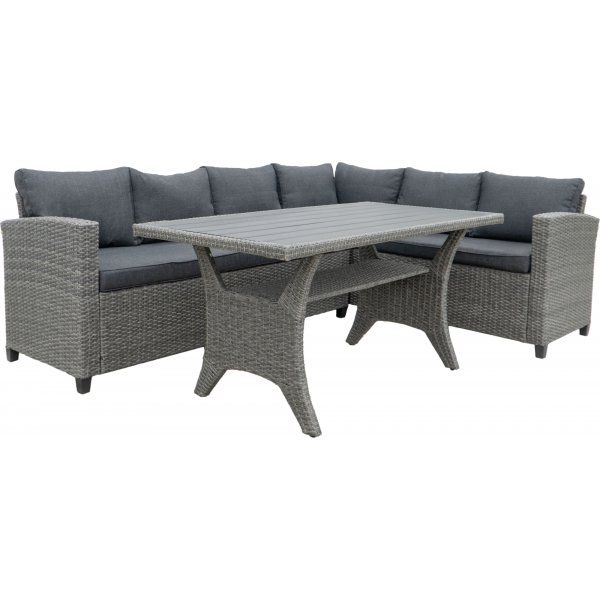 Tor utesoffgrupp med matbord i rotting - Gr� konstrotting