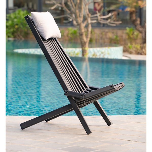 Calcutta däckstol med nackkudde - Svartbetsad Calcutta däckstol med nackkudde - Svartbetsad