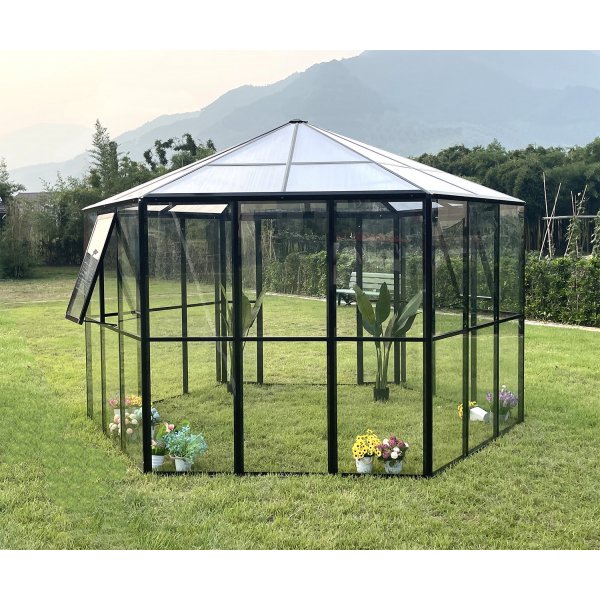 V�xthus Miranda V.2 med h�rdat glas - Svart 9,0 m� + V�xthusreng�ring