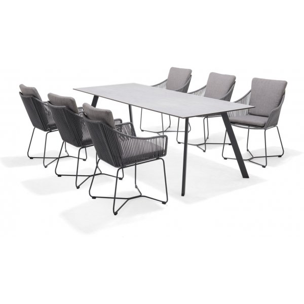 Lifestyle Garden Opal utegrupp med 220 cm l�ngt matbord och 6 st matstolar - Gr� / Rep
