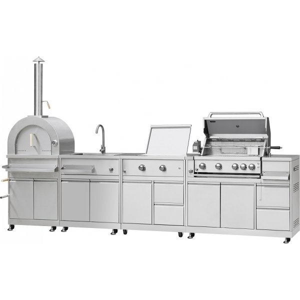 Utomhusk�k med pizzaugn i rostfritt st�l