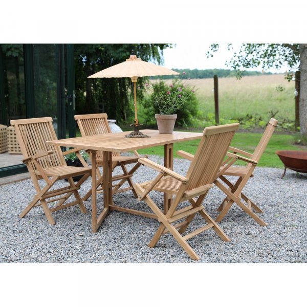 Salt� utomhusmatgrupp med klaffbord och 4 karmstolar � Teak