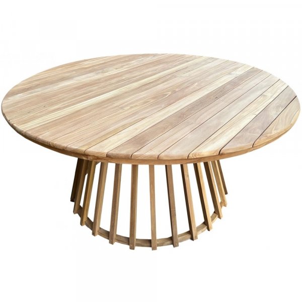 Salt� utomhusmatgrupp runt bord �150 cm med 6 matstolar � Teak