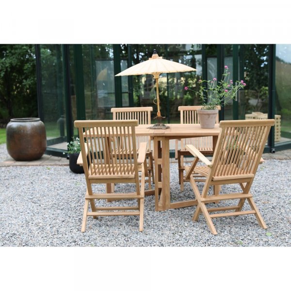 Salt� utomhusmatgrupp med klaffbord och 4 karmstolar � Teak